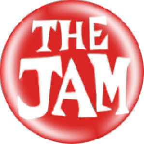 Button 'The Jam' logo white on red'