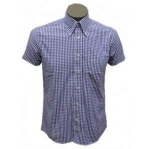 Relco Button Down Short Sleeved Shirt 'Gingham' blue, sizes S - 3XL