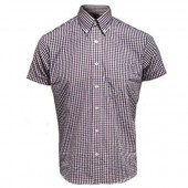 Relco Button Down Short Sleeved Shirt 'Gingham' burgundy, sizes S - 3XL