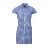 Relco Ladies long Gingham dress style shirt blue, size 12/M