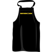 BBQ apron 'Northern Soul', yellow print on black apron