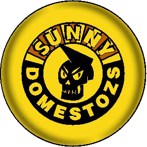 Button 'Sunny Domestozs - rundes Logo' gelb