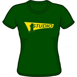 Girlie Shirt 'Studio One - Yellow Logo' bottle green - Gr. S - XXL
