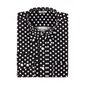 Relco Button Down Langärmel-Shirt 'Polka Dot' schwarz und weiß, Gr. M - XXL
