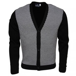 Relco Black and White Checkerboard Chas Retro Cardigan, sizes S - 3XL - BACK IN STOCK!