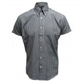 Relco Button Down Short Sleeved Shirt 'Gingham' black, sizes S - XL